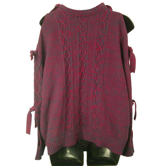 Project Naadam Women's Medium Cold Shoulder Knit Woven Sweater with Tie Sleeves - Picture 5 of 9